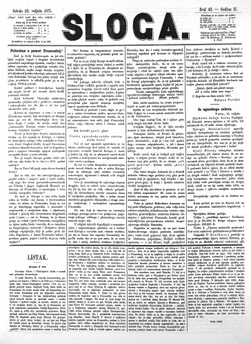 Sloga : 2,43(1871) / odgovorni urednik Stjepan Pavišić.