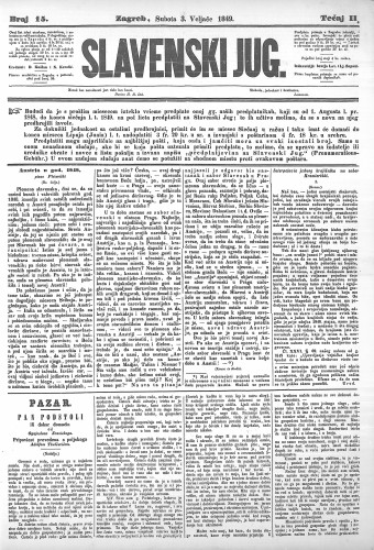 Slavenski Jug : 2,15(1849) / urednici: D. Kušlan i N. Krestić.