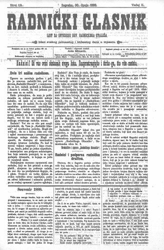 Radnički glasnik : list za interese hrv. radničkog staleža : 2,12(1888) / odgovorni urednik Ante Mlinarić.
