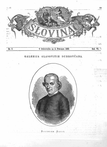 Slovinac : list za knjigu, umjetnost i obrtnost : 6,5(1883) / odgovorni urednik Vjekoslav Pretner.