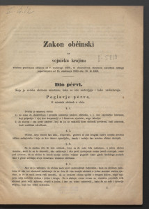 Zakon obćinski za Vojničku krajinu : odobren previšnjom odlukom od 7. studenoga 1860., te obnarodovan okrutnom naredbom ratnoga pope-čiteljstva od l6. studenoga 1860. ods. 16, br. 4309.