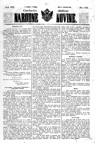 Carsko-kr. službene narodne novine : 19,232(1853) / učrednik Dr. Ljudevit Gaj.