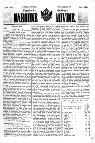 Carsko-kr. službene narodne novine : 19,269(1853) / učrednik Dr. Ljudevit Gaj.