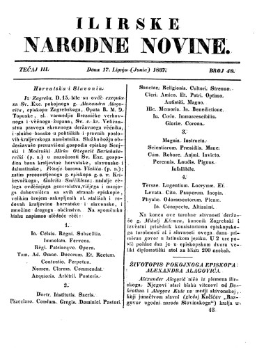 Ilirske narodne novine : 3,48(1837) / učrednik Ljudevit Gaj.