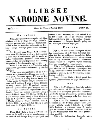 Ilirske narodne novine : 3,45(1837) / učrednik Ljudevit Gaj.