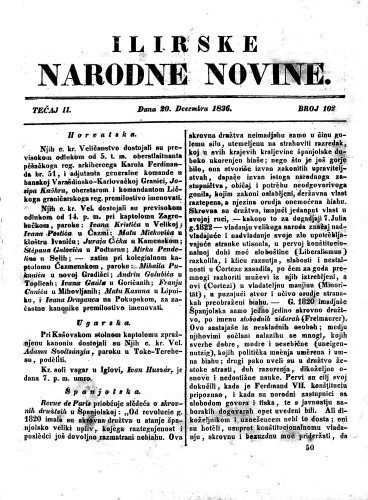 Ilirske narodne novine : 2,102(1836) / redaktor Ljudevit Gaj.
