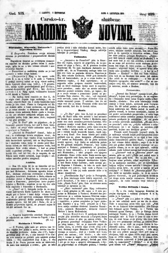 Carsko-kr. službene narodne novine : 19,228(1853) / učrednik Dr. Ljudevit Gaj.