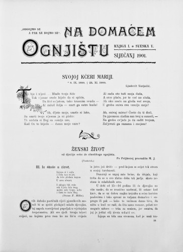 Na domaćem ognjištu : list za porodicu : 1,5(1901) / [urednice Marija Jambrišak i Jagoda Truhelka].