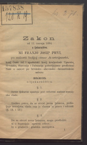 Zakon od 11. travnja 1894. o ljekarničtvu. / Austro-Ugarska. Zakoni.