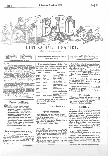 Bič : list za šalu i satiru : 3,9(1885) / [odgovorni urednik Višemir Zima].