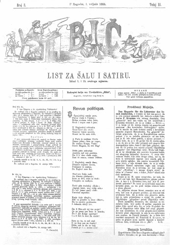 Bič : list za šalu i satiru : 3,3(1885) / [odgovorni urednik Višemir Zima].