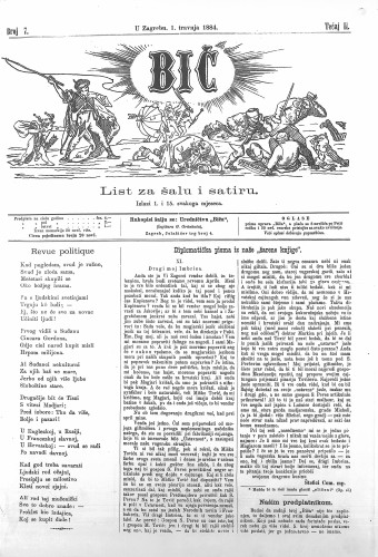 Bič : list za šalu i satiru : 2,7(1884) / [odgovorni urednik Gavro Grünhut].