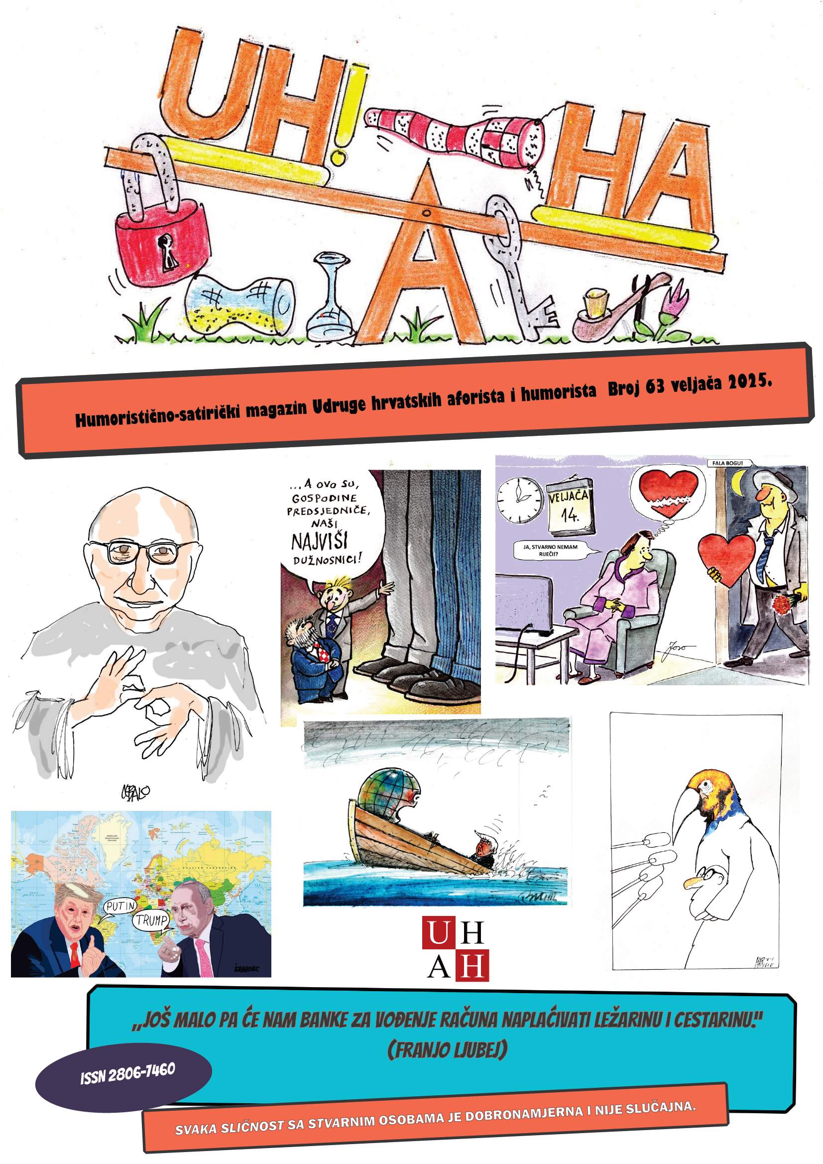 Uh!Aha : 63(2025) : humoristično-satirički magazin Udruge hrvatskih aforista i humorista : 63(2025) / glavni urednik Dražen Jergović.