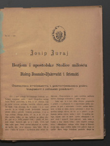 Častnomu svećenstvu i pravovjernomu puku blagoslov i otčinski pozdrav! / Josip Juraj.