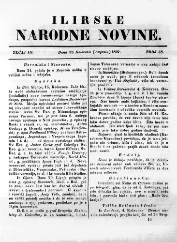Ilirske narodne novine : 3,68(1837) / učrednik Ljudevit Gaj.