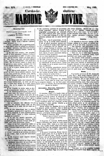 Carsko-kr. službene narodne novine : 19,180(1853) / učrednik Dr. Ljudevit Gaj.