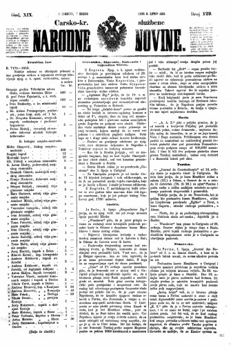 Carsko-kr. službene narodne novine : 19,129(1853) / učrednik Dr. Ljudevit Gaj.