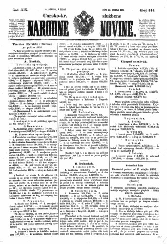 Carsko-kr. službene narodne novine : 19,114(1853) / učrednik Dr. Ljudevit Gaj.
