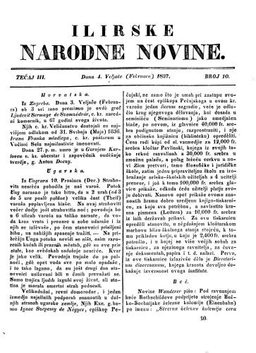 Ilirske narodne novine : 3,10(1837) / učrednik Ljudevit Gaj.