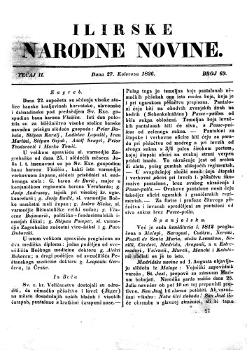 Ilirske narodne novine : 2,69(1836) / redaktor Ljudevit Gay.