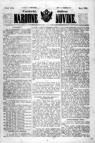 Carsko-kr. službene narodne novine : 19,266(1853) / učrednik Dr. Ljudevit Gaj.