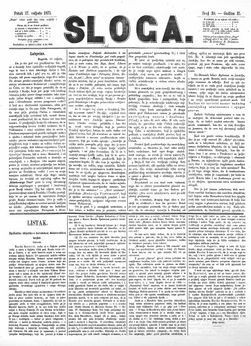 Sloga : 2,39(1871) / odgovorni urednik Stjepan Pavišić.