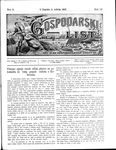 Gospodarski list : organ hrv.-slav. gospodarskoga družtva : 55,9(1907) / uredjuje u ime upravlj. odbora gospod. družtva Milan Krištof.