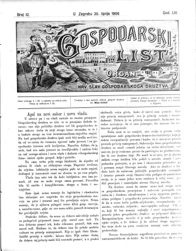 Gospodarski list : organ hrv.-slav. gospodarskoga družtva : 54,12(1906) / uredjuje u ime upravlj. odbora gospod. družtva Milan Krištof.
