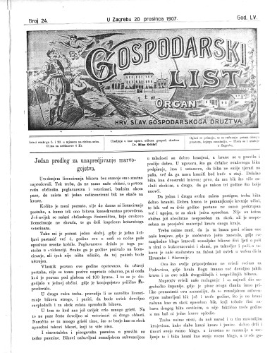 Gospodarski list : organ hrv.-slav. gospodarskoga družtva : 55,24(1907) / uredjuje u ime upravlj. odbora gospod. družtva Milan Krištof.
