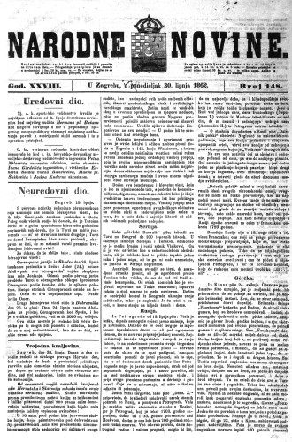 Narodne novine : 28,148(1862) / odgovorni urednik Dimitrije Demeter.