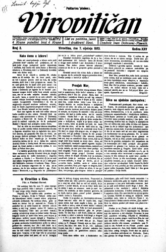 Virovitičan : list za politiku, javni i društveni život : 25,3(1923) / odgovorni urednik Ivan Dobravec-Plevnik.