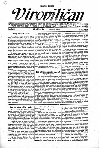 Virovitičan : list za politiku, javni i društveni život : 24,45(1922) / odgovorni urednik Ivan Dobravec-Plevnik.