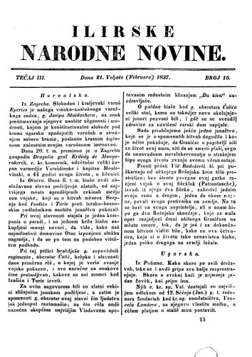 Ilirske narodne novine : 3,15(1837) / učrednik Ljudevit Gaj.