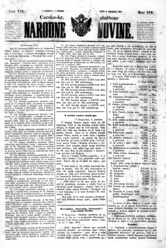 Carsko-kr. službene narodne novine : 19,279(1853) / učrednik Dr. Ljudevit Gaj.