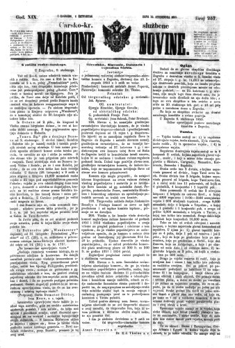 Carsko-kr. službene narodne novine : 19,257(1853) / učrednik Dr. Ljudevit Gaj.