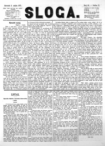 Sloga : 2,50(1871) / odgovorni urednik Stjepan Pavišić.