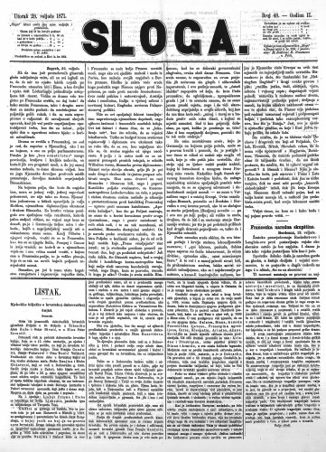 Sloga : 2,48(1871) / odgovorni urednik Stjepan Pavišić.