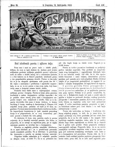 Gospodarski list : organ hrv.-slav. gospodarskoga družtva : 54,19(1906) / uredjuje u ime upravlj. odbora gospod. družtva Milan Krištof.