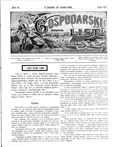 Gospodarski list : organ hrv.-slav. gospodarskoga družtva : 54,14(1906) / uredjuje u ime upravlj. odbora gospod. družtva Milan Krištof.