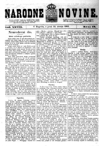 Narodne novine : 28,19(1862) / odgovorni urednik Dimitrije Demeter.