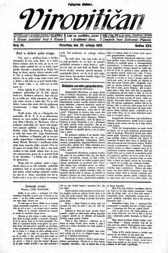Virovitičan : list za politiku, javni i društveni život : 25,24(1923) / odgovorni urednik Ivan Dobravec-Plevnik.