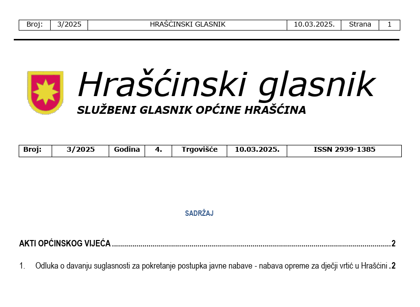 Hrašćinski glasnik : službeni glasnik Općine Hrašćina : 4,3(2025) / odgovorni urednik Ivana Čavec.