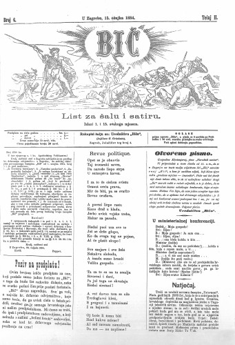 Bič : list za šalu i satiru : 2,6(1884) / [odgovorni urednik Gavro Grünhut].