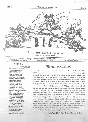 Bič : list za šalu i satiru : 1,4(1883) / [odgovorni urednik Gavro Grünhut].