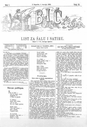 Bič : list za šalu i satiru : 3,7(1885) / [odgovorni urednik Višemir Zima].