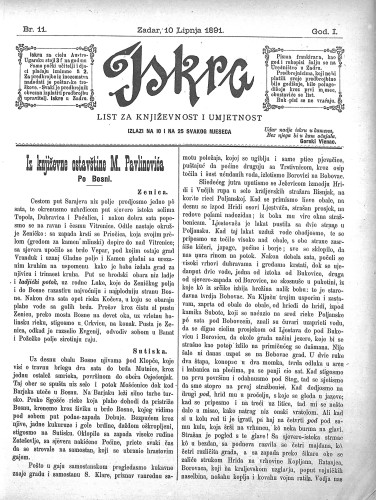 Iskra : list za književnost i umjetnost : 1,11(1891) / odgovorni urednik Nikola Šimić.