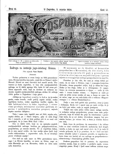 Gospodarski list : organ hrv. slav. gospodarskoga družtva : 52,13(1904) / uredjuje u ime upravlj. odbora gospod. družtva tajnik družtva Fran Kuralt.