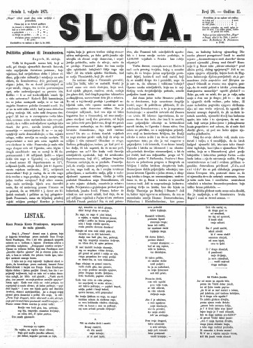 Sloga : 2,26(1871) / odgovorni urednik Stjepan Pavišić.