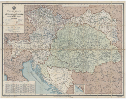 Übersichtskarte der k. k. österreichischen Staatsbahnen und der im Staatsbetriebe befindlichen Privatbahnen / bearbeitet von K. Wrbna