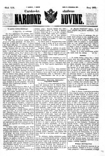 Carsko-kr. službene narodne novine : 19,262(1853) / učrednik Dr. Ljudevit Gaj.